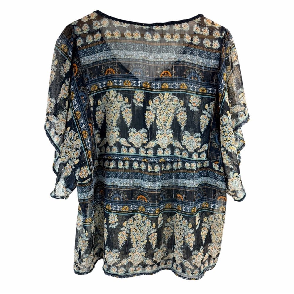 Westport 1962 Woman 2x Navy Gold Floral Print Tunic Top - Picture 2 of 7